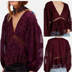 Free People Deep Purple Sheer Blouse